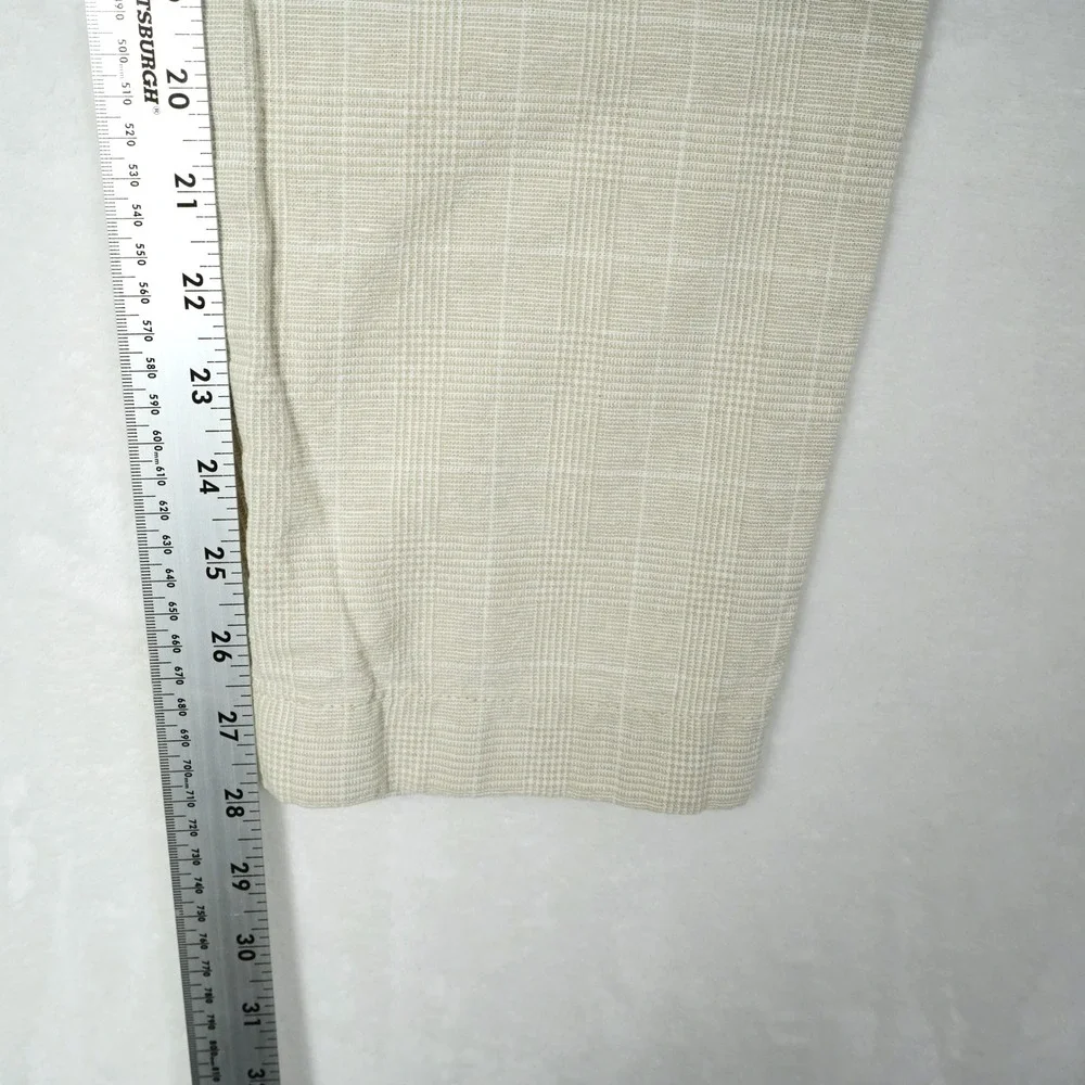 J. Crew Mens 32x30 (Fits 32x28) Straight Linen Cotton Glen Plaid Pants Oatmeal